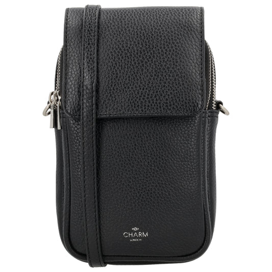 Handytasche Leder 22,5x12x6cm in Schwarz mit Überschlag