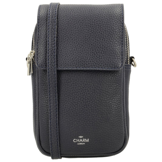 Handytasche Leder 22,5x12x6cm in Blau mit Überschlag