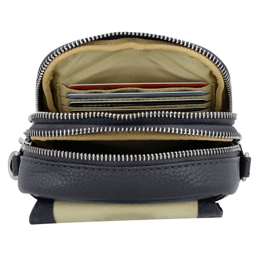 Handytasche Leder 22,5x12x6cm in Blau mit Überschlag
