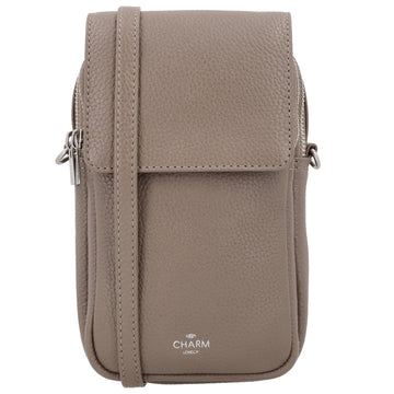 Handytasche Leder 22,5x12x6cm in Taupe mit Überschlag
