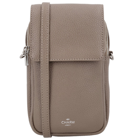 Handytasche Leder 22,5x12x6cm in Taupe mit Überschlag
