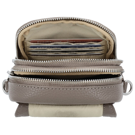 Handytasche Leder 22,5x12x6cm in Taupe mit Überschlag