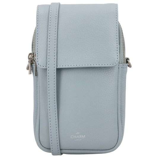 Handytasche Leder 22,5x12x6cm in Hellblau mit Überschlag