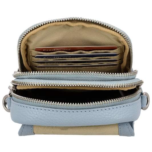 Handytasche Leder 22,5x12x6cm in Hellblau mit Überschlag