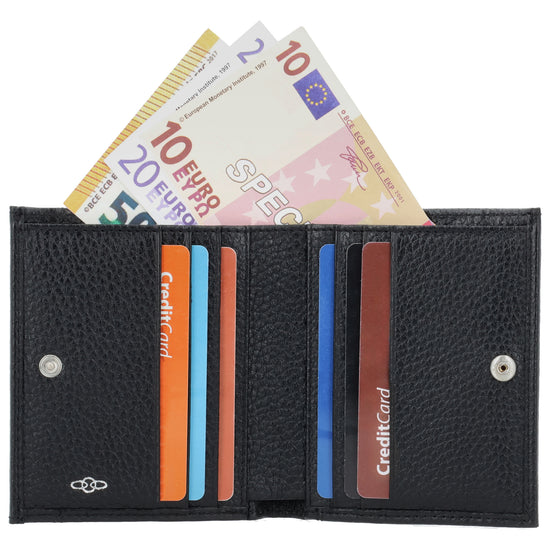 Lederbörse 10,5x9cm im Hochformat in Schwarz mit Druckknopf - leder-accessoires.com