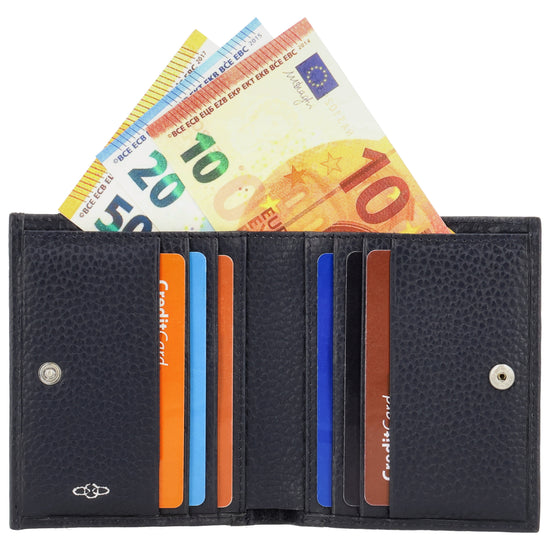 Lederbörse 10,5x9cm im Hochformat in Blau mit Druckknopf - leder-accessoires.com