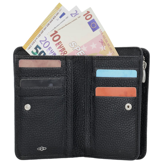 Lederbörse 14x9cm im Querformat in Schwarz mit separatem Münzfach - leder-accessoires.com