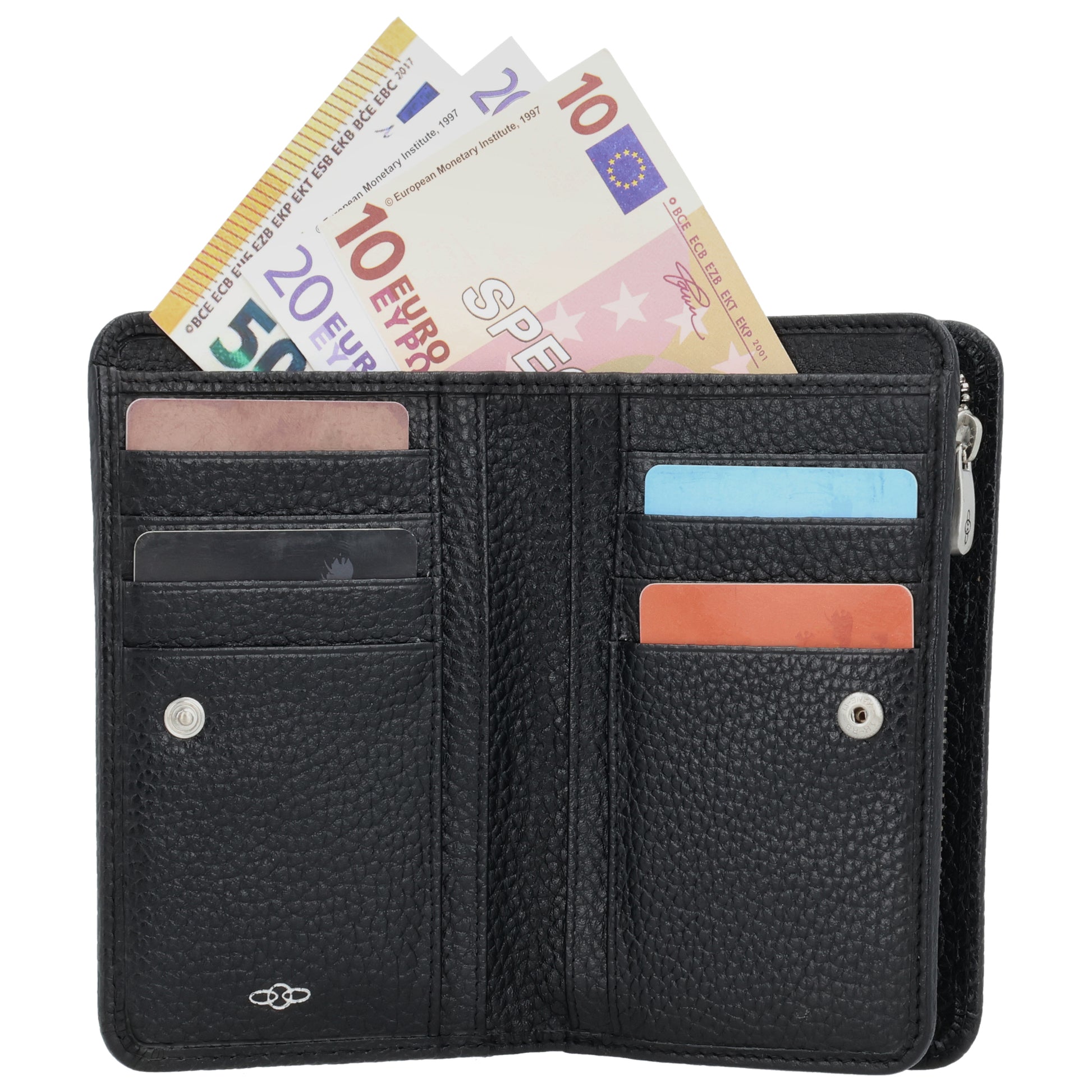 Lederbörse 14x9cm im Querformat in Schwarz mit separatem Münzfach - leder-accessoires.com
