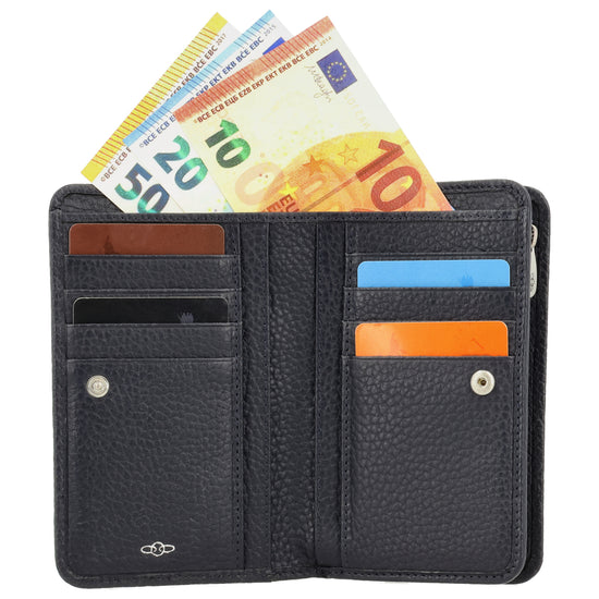 Lederbörse 14x9cm im Querformat in Blau mit separatem Münzfach - leder-accessoires.com