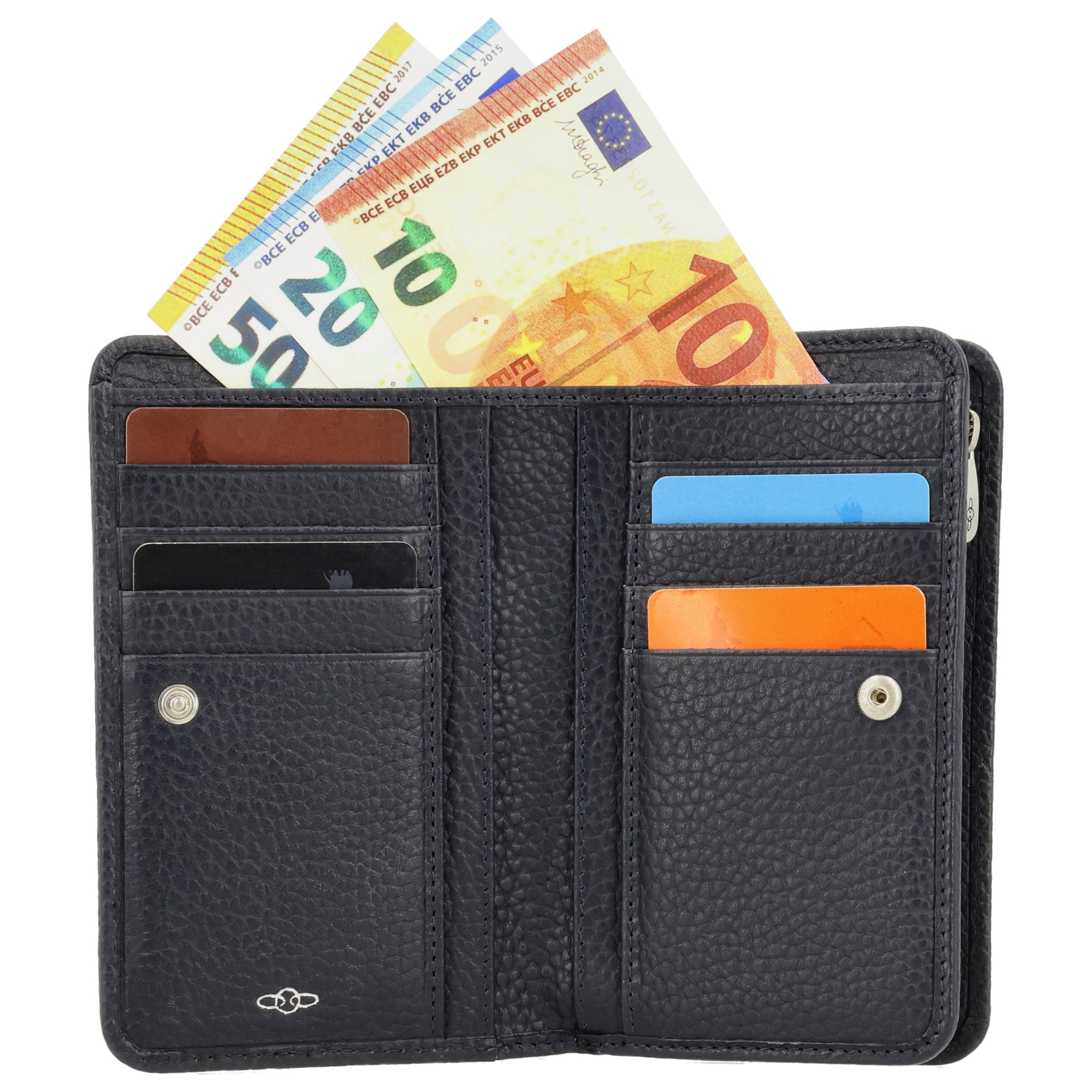 Lederbörse 14x9cm im Querformat in Blau mit separatem Münzfach - leder-accessoires.com