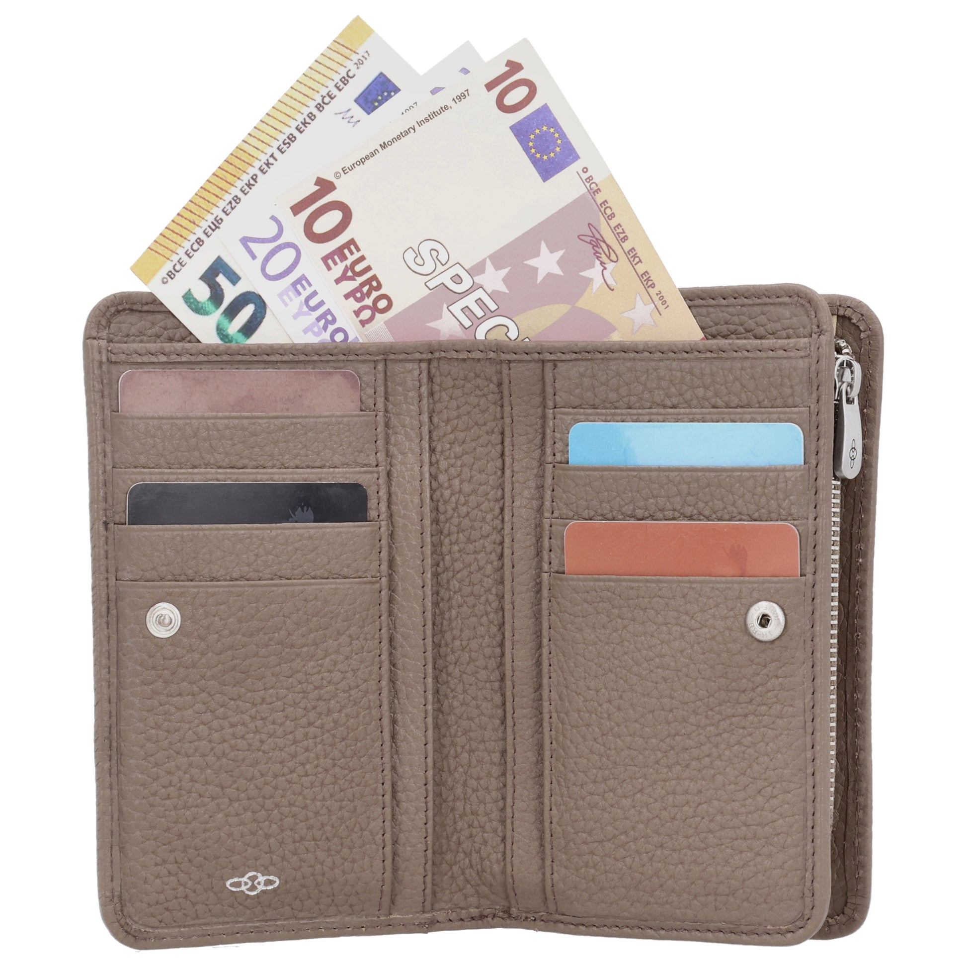 Lederbörse 14x9cm im Querformat in Taupe mit separatem Münzfach - leder-accessoires.com