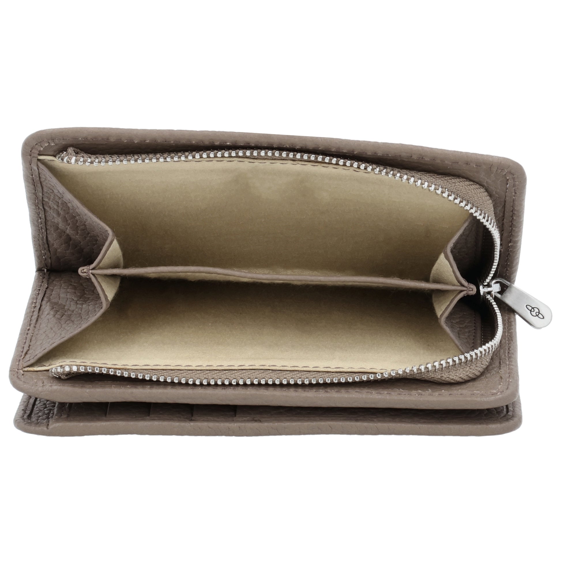 Lederbörse 14x9cm im Querformat in Taupe mit separatem Münzfach - leder-accessoires.com