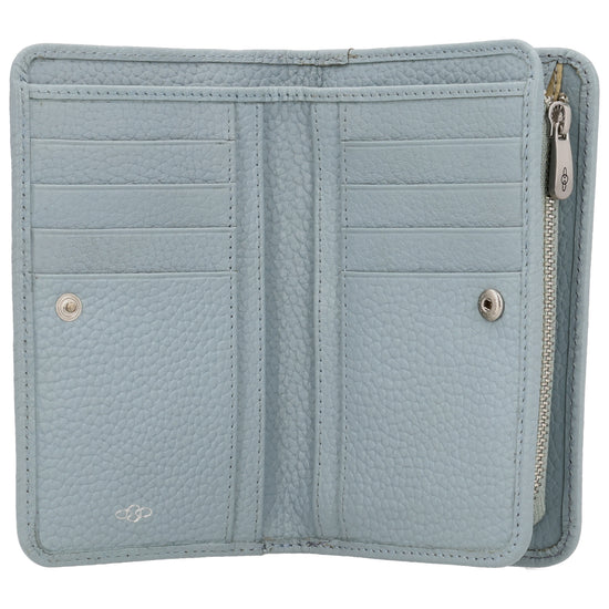 Lederbörse 14x9cm im Querformat in Hellblau mit separatem Münzfach - leder-accessoires.com