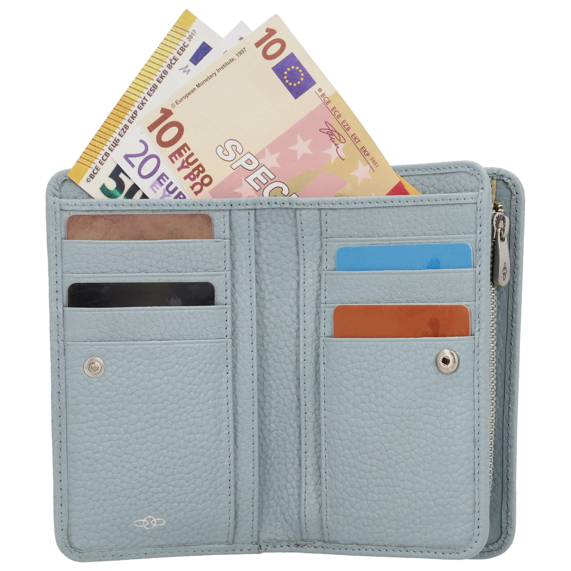 Lederbörse 14x9cm im Querformat in Hellblau mit separatem Münzfach - leder-accessoires.com