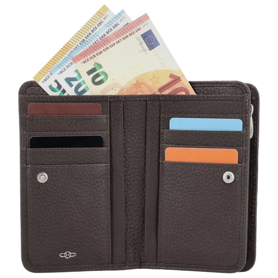 Lederbörse 14x9cm im Querformat in Braun mit separatem Münzfach - leder-accessoires.com
