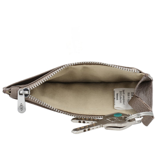 Karten-| Schlüsseletui 13,5x7,5cm in Taupe mit Reißverschluss - leder-accessoires.com
