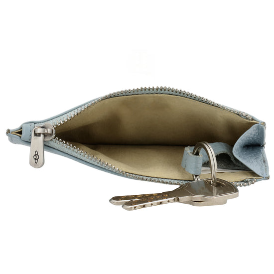 Karten-| Schlüsseletui 13,5x7,5cm in Hellblau mit Reißverschluss - leder-accessoires.com