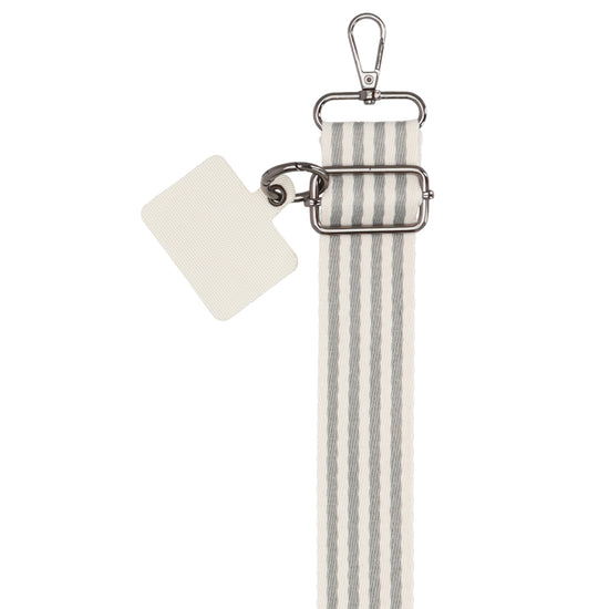 Taschenriemen|Wechselriemen 140cm in Grau|Weiß gestreift mit Karabiner - leder-accessoires.com