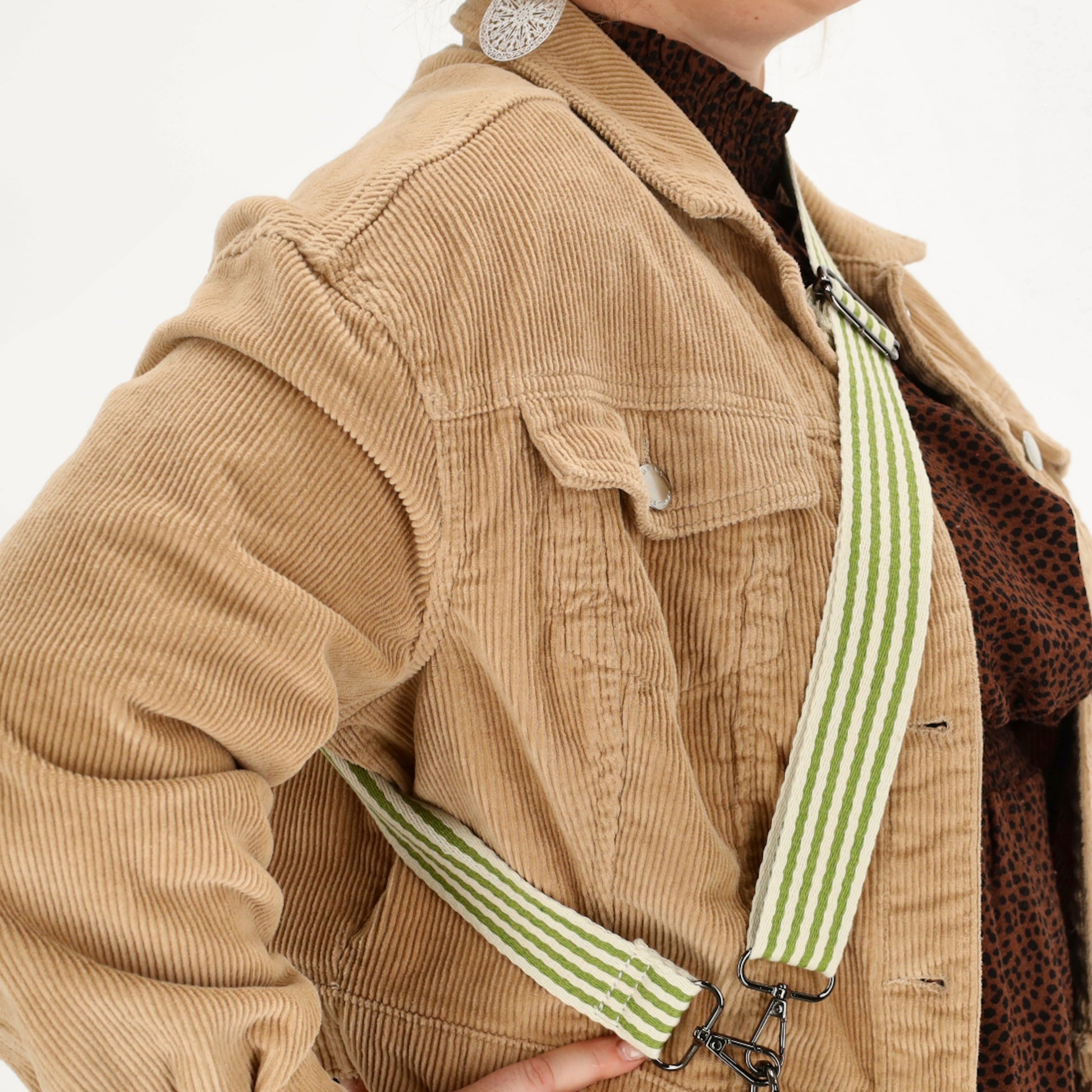 Taschenriemen|Wechselriemen 140cm in Grün|Weiß gestreift mit Karabiner - leder-accessoires.com