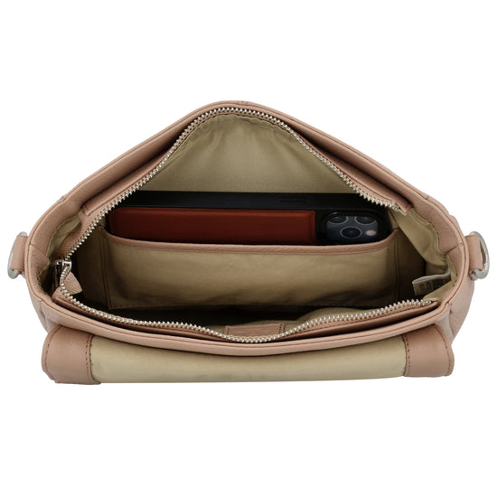 Satteltasche 25 x 22,5cm in Altrosa mit Überschlag und Reißverschluss - leder-accessoires.com