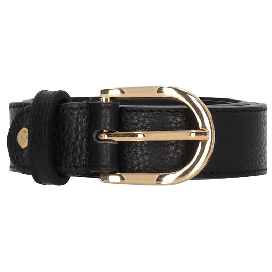 Schwarzer Ledergürtel 2cm mit goldener Schnalle, individuell kürzbar - leder-accessoires.com