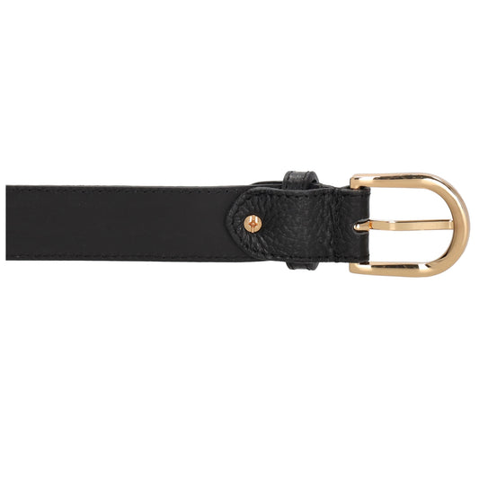 Schwarzer Ledergürtel 2cm mit goldener Schnalle, individuell kürzbar - leder-accessoires.com