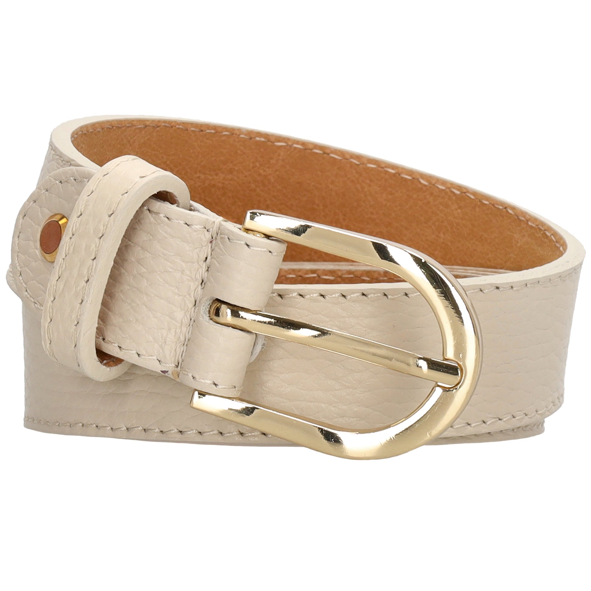 Beiger Ledergürtel 2cm mit goldener Schnalle, personalisierbar - leder-accessoires.com