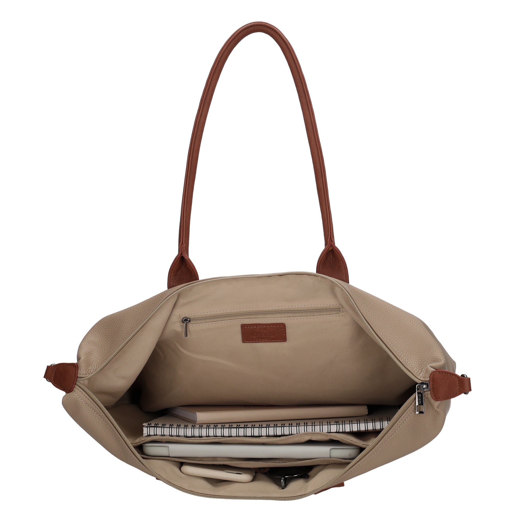 Brauner Shopper 51x33cm mit Laptopfach 15,6 Zoll - leder-accessoires.com