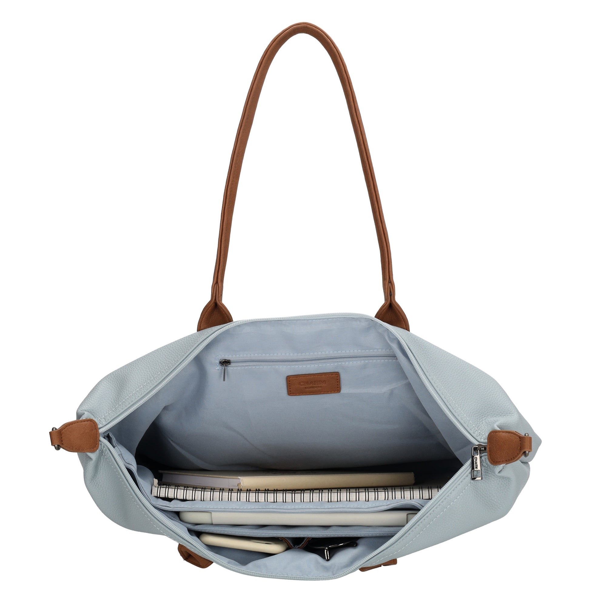 Hellblauer Shopper 51x33cm mit Laptopfach 15,6 Zoll - leder-accessoires.com