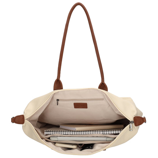 Beiger Shopper 51x33cm mit Laptopfach 15,6 Zoll - leder-accessoires.com
