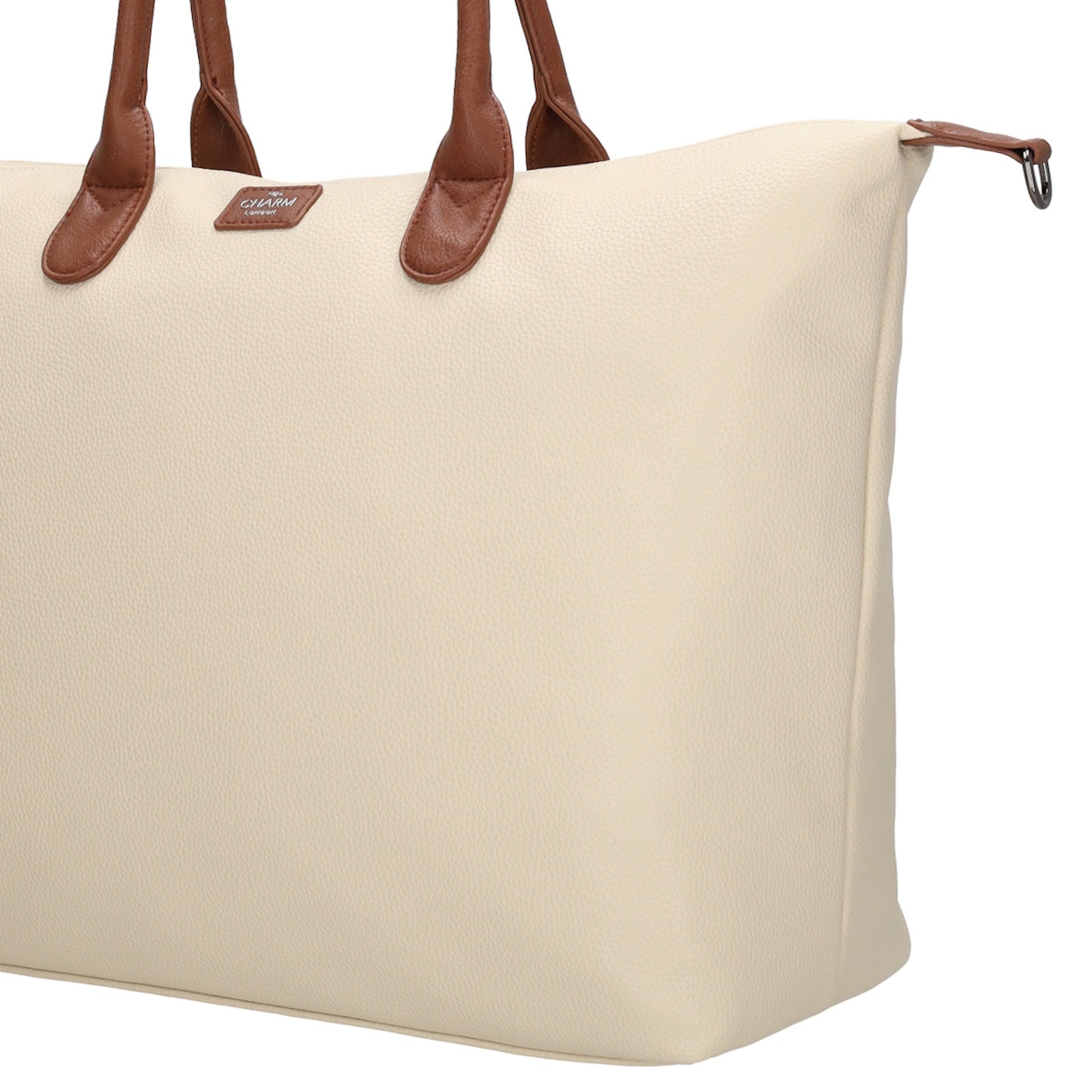 Beiger Shopper 51x33cm mit Laptopfach 15,6 Zoll - leder-accessoires.com