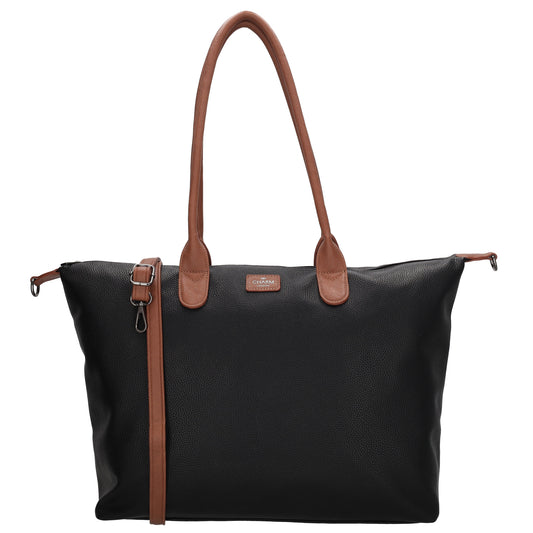 Schwarzer Shopper 51x33cm mit Kontrast-Schulterriemen - leder-accessoires.com