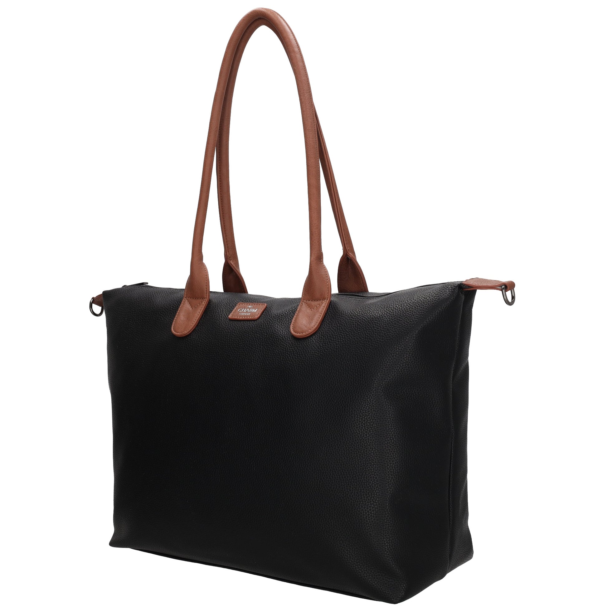 Schwarzer Shopper 51x33cm mit Kontrast-Schulterriemen - leder-accessoires.com