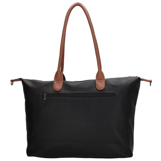 Schwarzer Shopper 51x33cm mit Kontrast-Schulterriemen - leder-accessoires.com