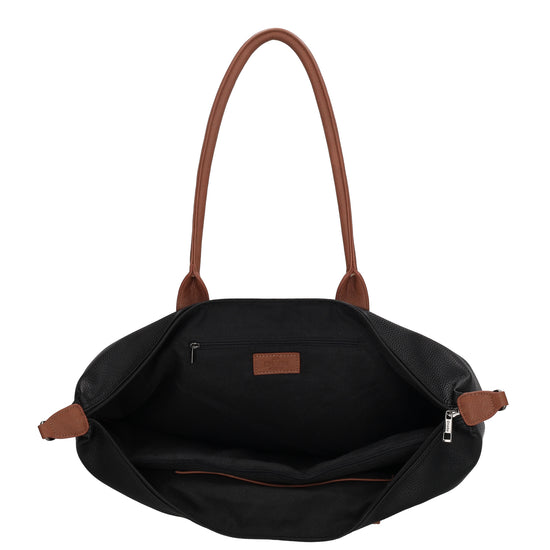 Schwarzer Shopper 51x33cm mit Kontrast-Schulterriemen - leder-accessoires.com