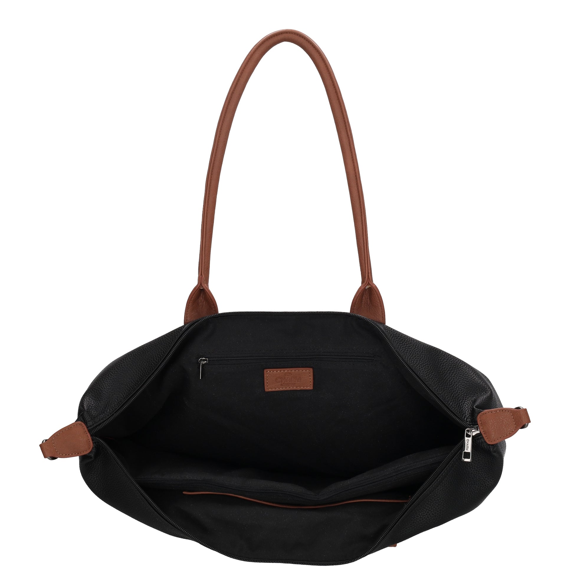 Schwarzer Shopper 51x33cm mit Kontrast-Schulterriemen - leder-accessoires.com