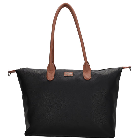 Schwarzer Shopper 51x33cm mit Kontrast-Schulterriemen - leder-accessoires.com