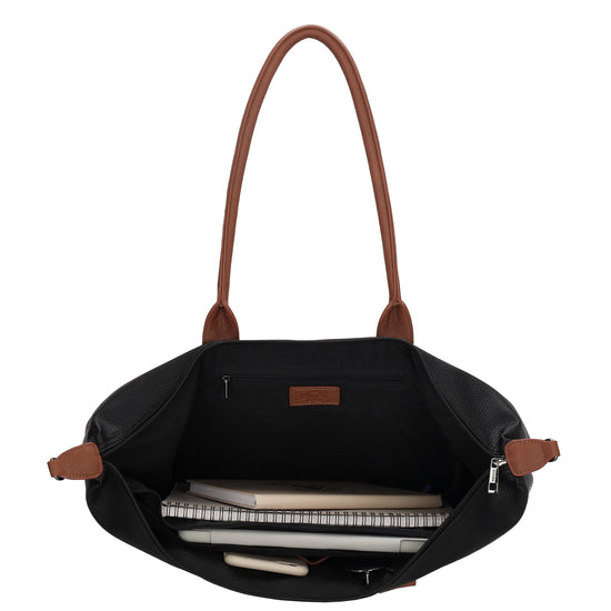Schwarzer Shopper 51x33cm mit Kontrast-Schulterriemen - leder-accessoires.com