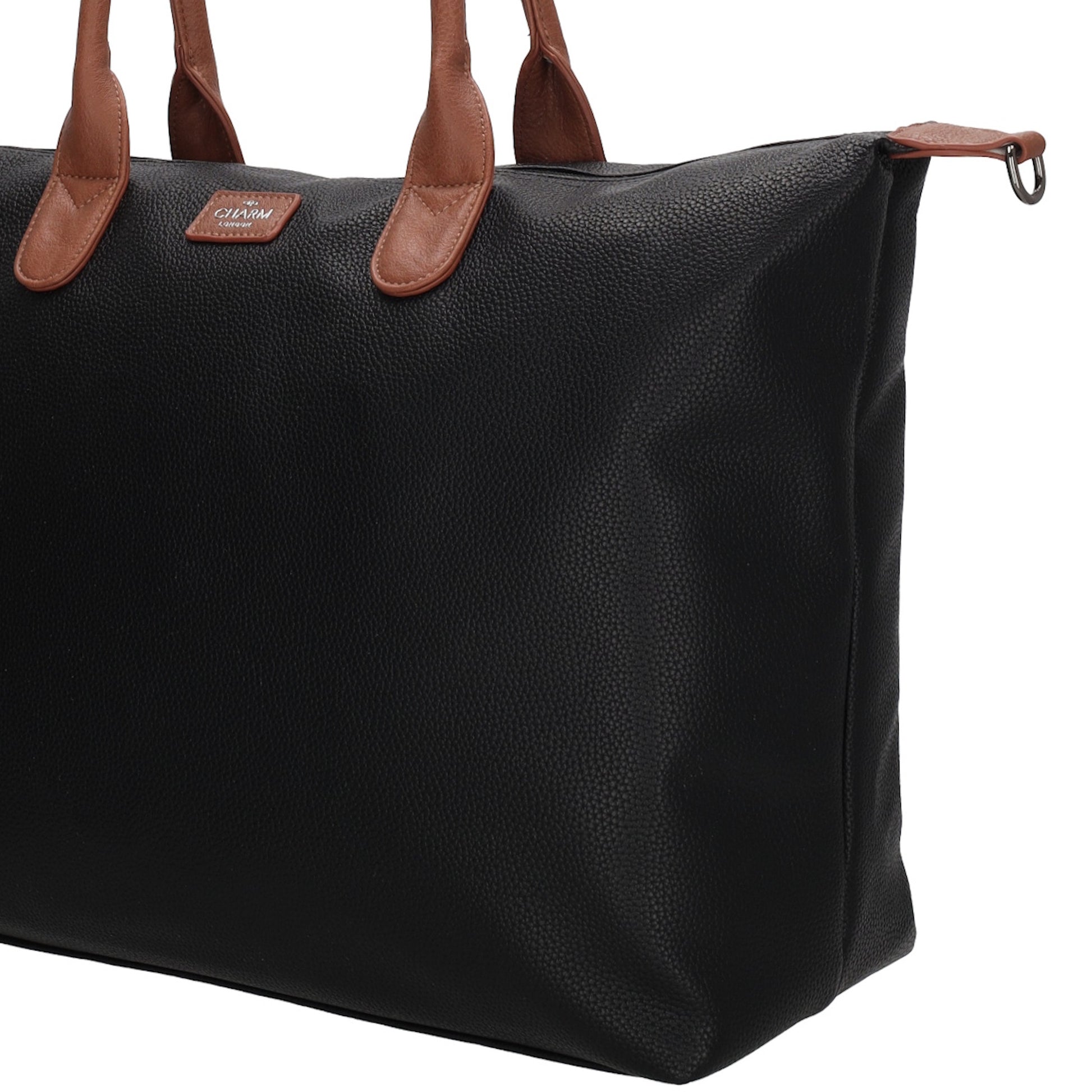 Schwarzer Shopper 51x33cm mit Kontrast-Schulterriemen - leder-accessoires.com