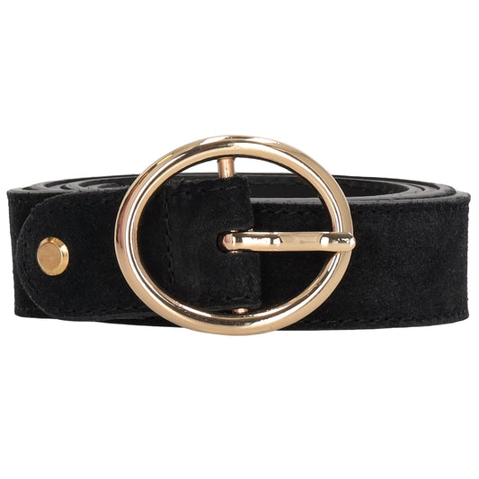 Eleganter schwarzer Ledergürtel Damen 2,5cm mit Gold-Vollschließe - leder-accessoires.com