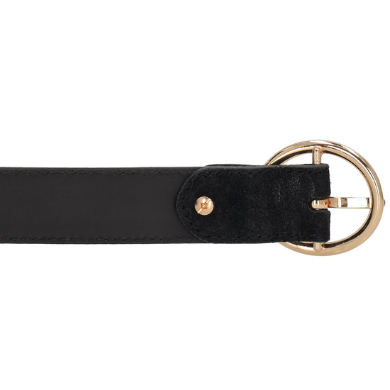 Eleganter schwarzer Ledergürtel Damen 2,5cm mit Gold-Vollschließe - leder-accessoires.com