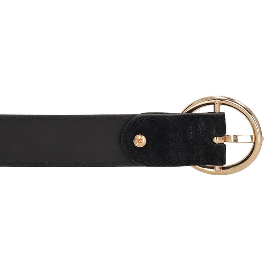 Eleganter schwarzer Ledergürtel Damen 2,5cm mit Gold-Vollschließe - leder-accessoires.com