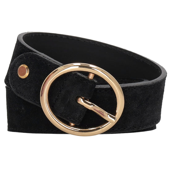 Eleganter schwarzer Ledergürtel Damen 2,5cm mit Gold-Vollschließe - leder-accessoires.com