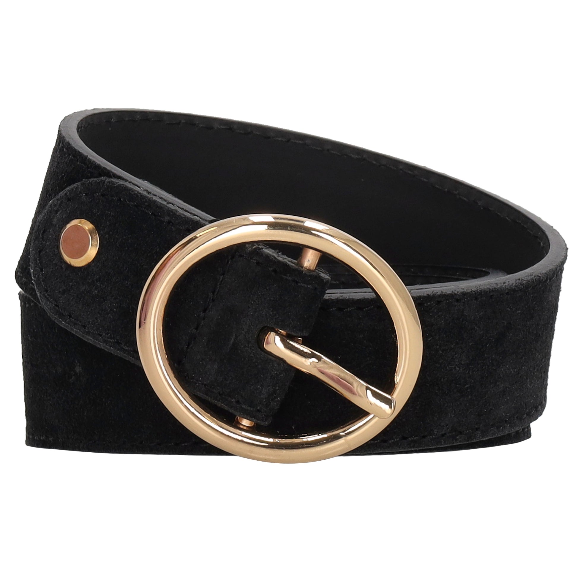 Eleganter schwarzer Ledergürtel Damen 2,5cm mit Gold-Vollschließe - leder-accessoires.com