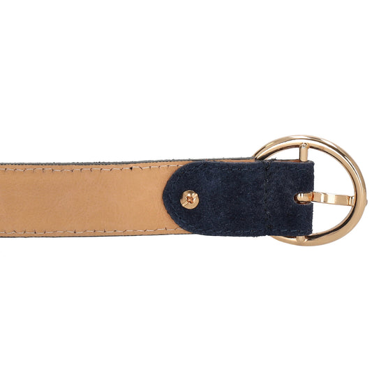 Dunkelblauer Ledergürtel Damen 2,5cm - Veloursleder mit Gold-Vollschließe - leder-accessoires.com