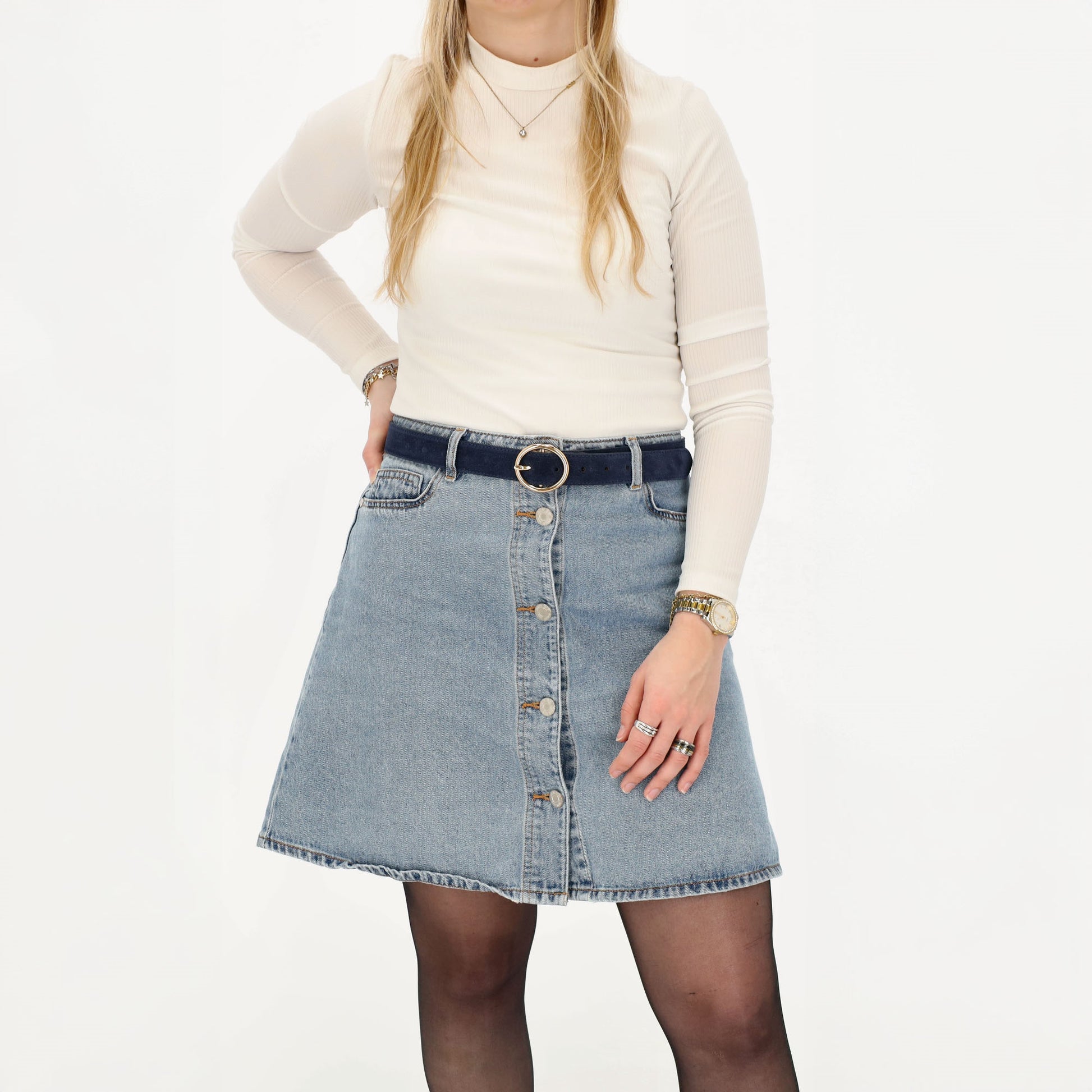 Dunkelblauer Ledergürtel Damen 2,5cm - Veloursleder mit Gold-Vollschließe - leder-accessoires.com