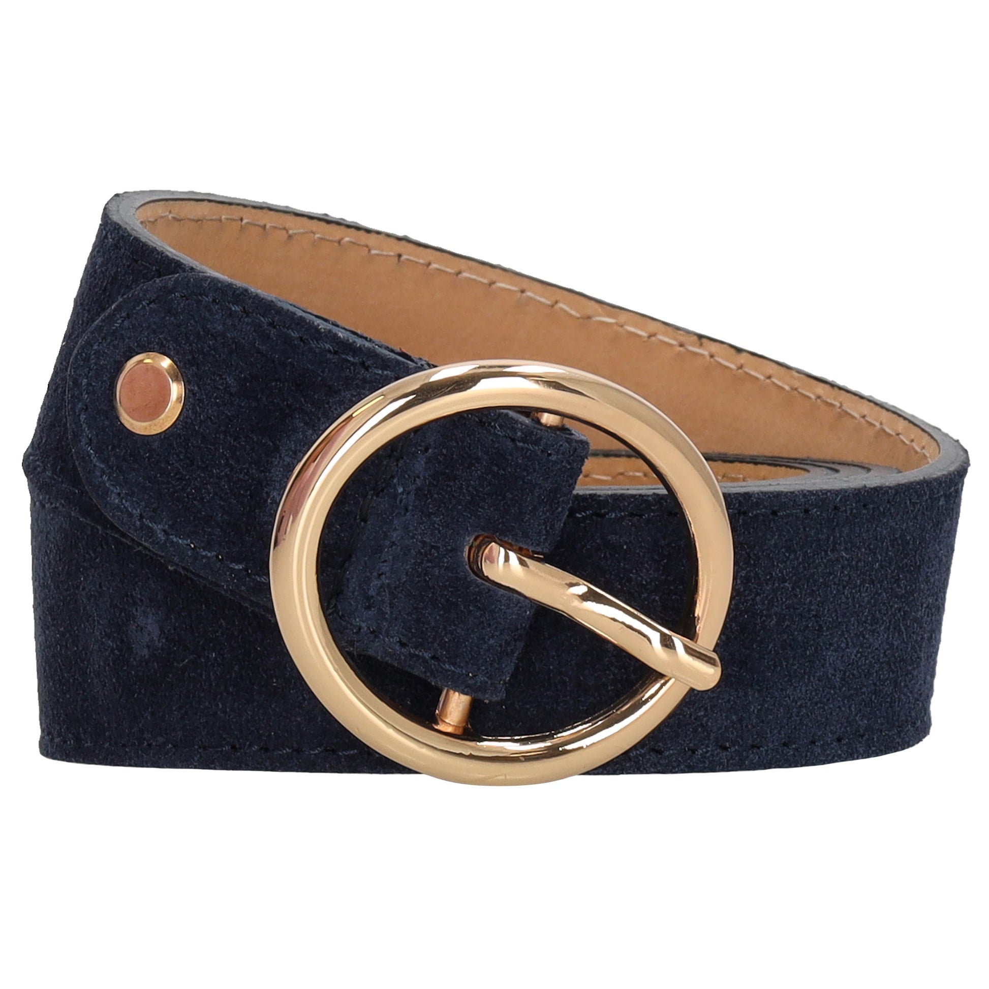 Dunkelblauer Ledergürtel Damen 2,5cm - Veloursleder mit Gold-Vollschließe - leder-accessoires.com
