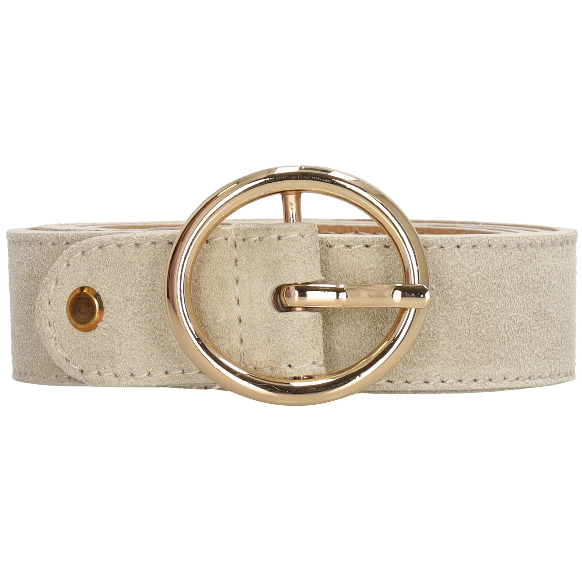 Beiger Ledergürtel Damen 2,5cm - Veloursleder mit Gold-Vollschließe - leder-accessoires.com