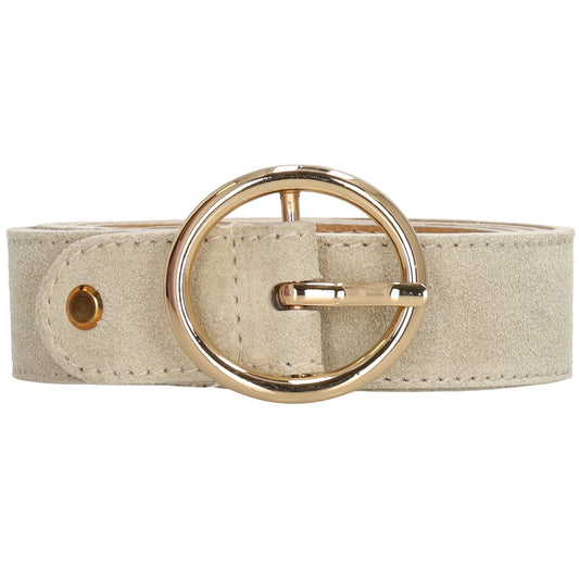 Beiger Ledergürtel Damen 2,5cm - Veloursleder mit Gold-Vollschließe - leder-accessoires.com