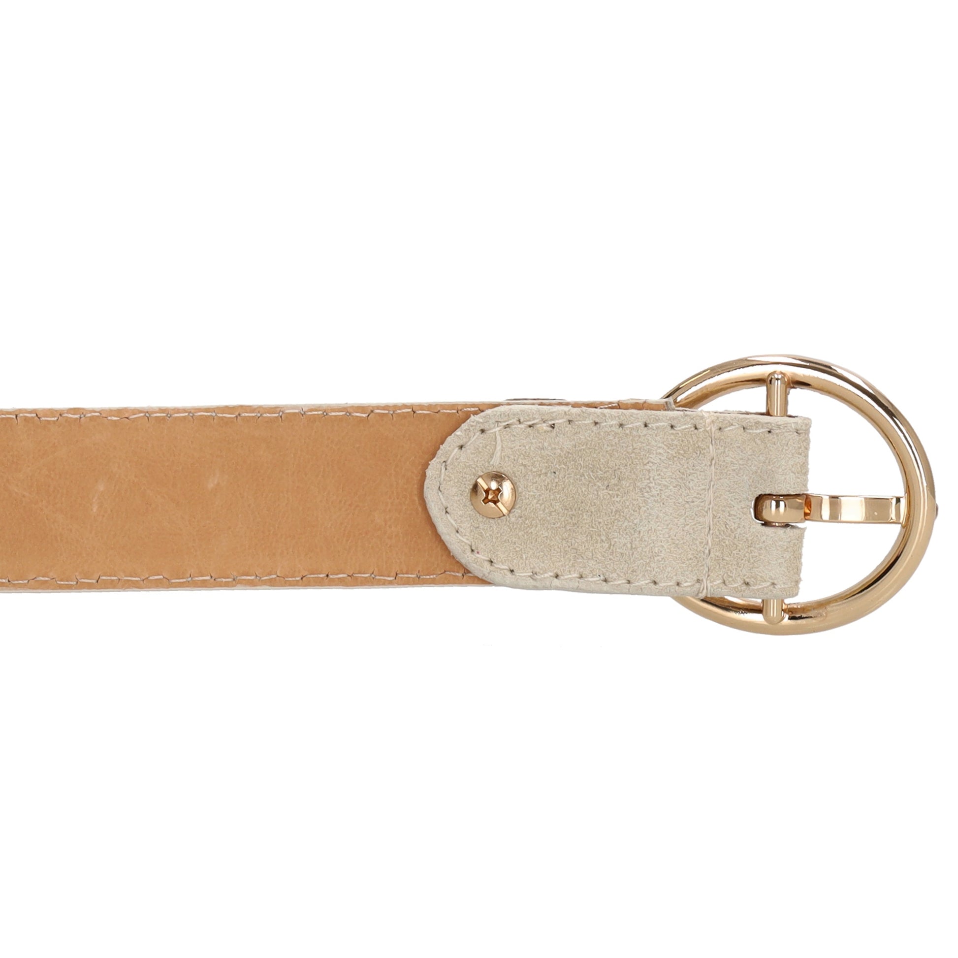 Beiger Ledergürtel Damen 2,5cm - Veloursleder mit Gold-Vollschließe - leder-accessoires.com